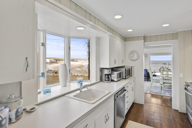 kitchen featuring white cabinets, stainless steel appliances, a wealth of natural light, and sink