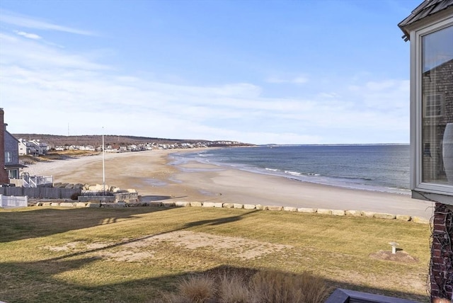 property view of water featuring a beach view