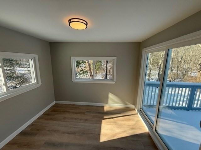 interior space with dark hardwood / wood-style flooring