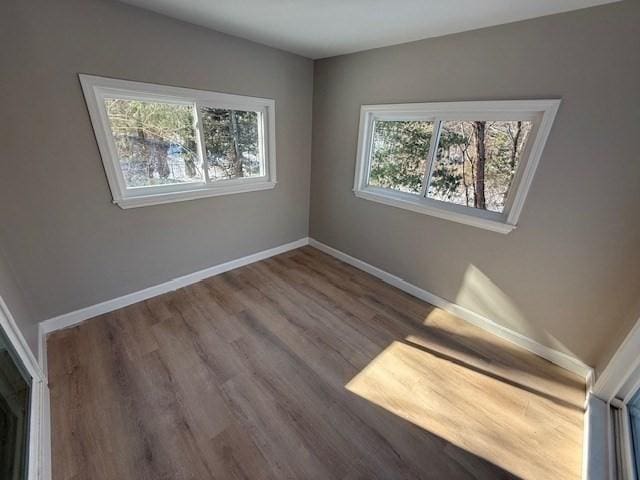 unfurnished room with hardwood / wood-style flooring and a healthy amount of sunlight