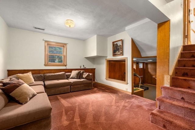 50 Thompson St, Dedham, MA 02026 - living room featuring carpet flooring and stairs