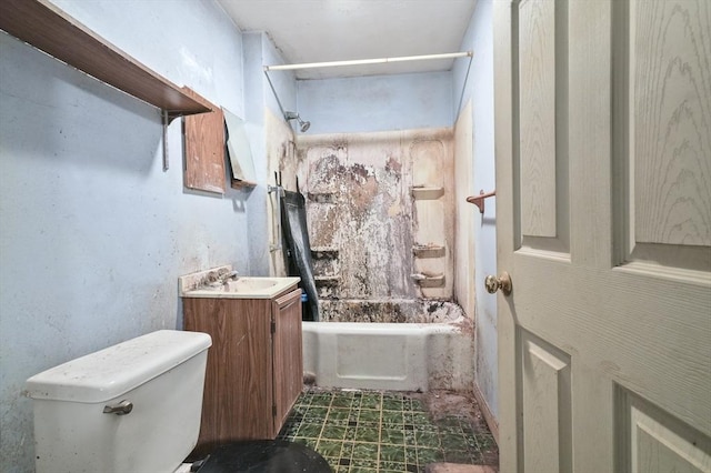 full bath featuring toilet, vanity, tub / shower combination, and tile patterned floors