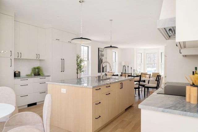 kitchen featuring a sink, modern cabinets, and light wood-type flooring