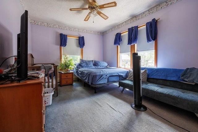 1-3 Fairoaks Ave, Methuen, MA 01844 - bedroom featuring multiple windows, carpet floors, a textured ceiling, and ceiling fan