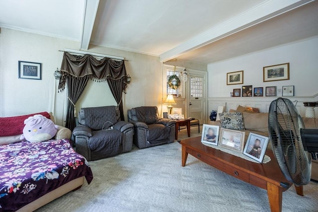 1-3 Fairoaks Ave, Methuen, MA 01844 - carpeted living room featuring beam ceiling and ornamental molding