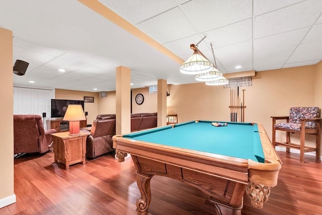 80 Schooner Ln, Barnstable, MA 02601 - rec room featuring wood finished floors, billiards table, and a drop ceiling