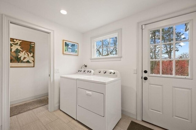 307 Riverview Dr, Chatham, MA 02633 - washroom featuring separate washer and dryer, baseboards, laundry area, and recessed lighting