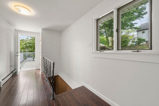 152 Audubon Ave, Braintree, MA 02184 - hallway featuring an upstairs landing, wood finished floors, baseboards, and a baseboard radiator