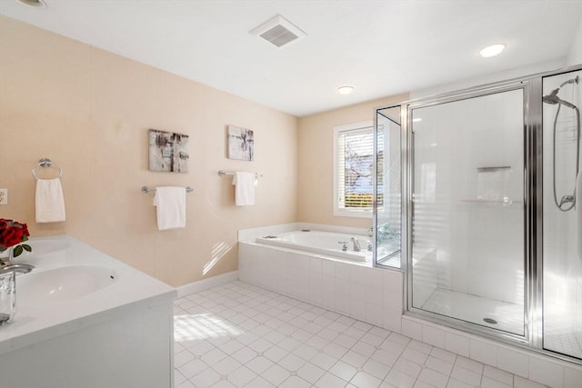 bathroom with separate shower and tub and sink