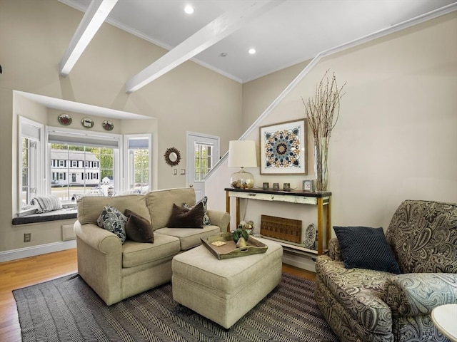 10 Robinhood Rd, Tyngsborough, MA 01879 - living room with wood finished floors, stairway, ornamental molding, recessed lighting, and baseboards