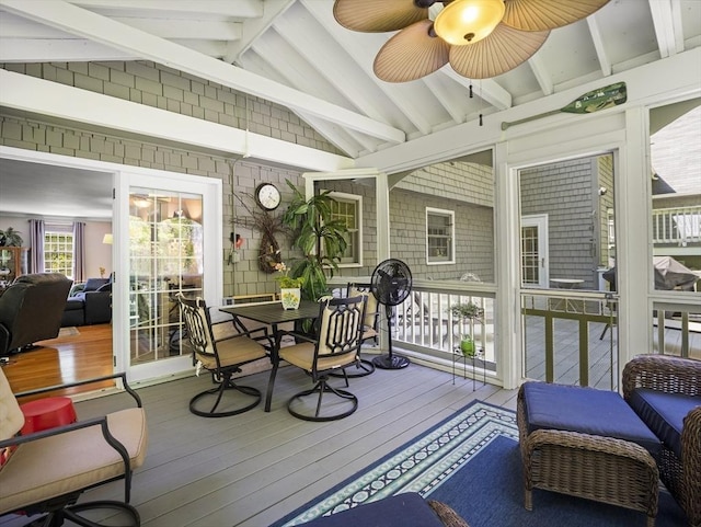 10 Robinhood Rd, Tyngsborough, MA 01879 - sunroom with a ceiling fan and outdoor dining space
