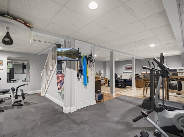 10 Robinhood Rd, Tyngsborough, MA 01879 - workout room with a drop ceiling, baseboards, and recessed lighting