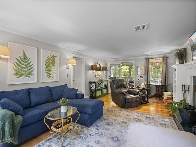 10 Robinhood Rd, Tyngsborough, MA 01879 - living room featuring wood finished floors, crown molding, and a fireplace