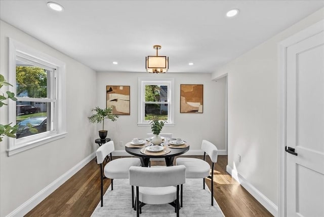 7 Curran Ter, Randolph, MA 02368 - dining space with healthy amount of natural light, dark wood-style floors, baseboards, and recessed lighting