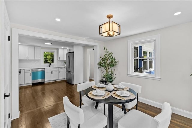 7 Curran Ter, Randolph, MA 02368 - dining space featuring baseboards, recessed lighting, and dark wood-style flooring