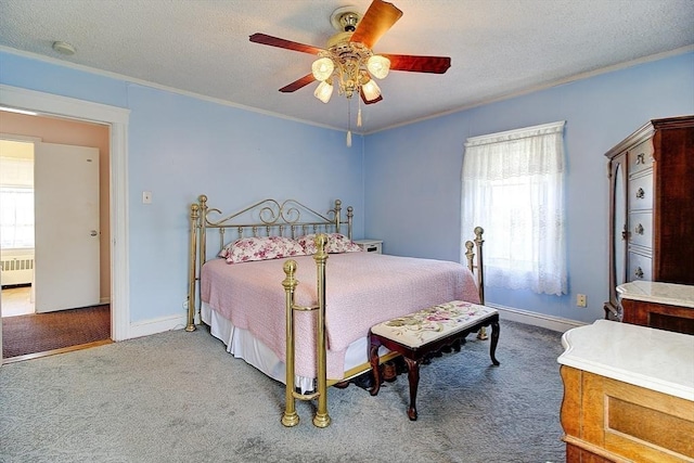 96 Robinson Ave, Attleboro, MA 02703 - bedroom featuring radiator heating unit, multiple windows, carpet, ornamental molding, and a textured ceiling