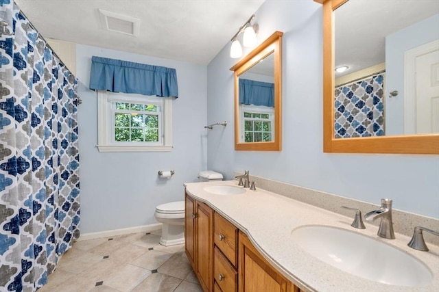 full bathroom featuring visible vents, a sink, toilet, and tile patterned floors