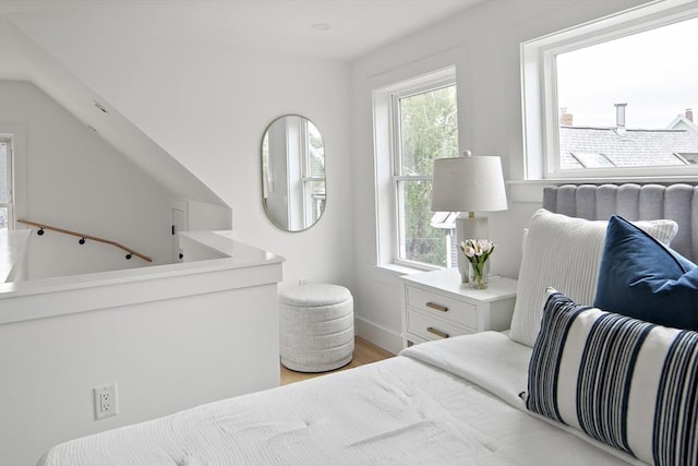 17 Bow Street Pl Unit 2, Somerville, MA 02143 - bedroom featuring multiple windows, light wood-style floors, and baseboards
