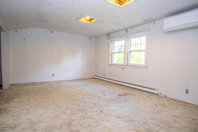 42 Giasson St, Hudson, MA 01749 - spare room with a baseboard radiator, a wall unit AC, vaulted ceiling, and carpet flooring