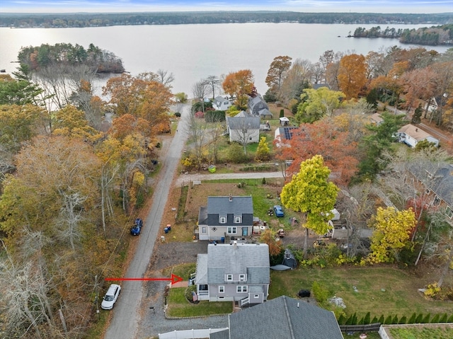 drone / aerial view featuring a water view