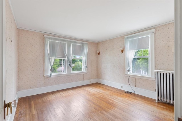 34 Worcester St, Grafton, MA 01519 - unfurnished room with radiator, plenty of natural light, wallpapered walls, wood finished floors, and crown molding
