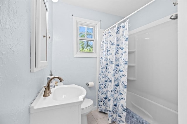 216 Waltham St, Hanson, MA 02341 - bathroom featuring toilet, shower / bath combo, tile patterned flooring, and vanity