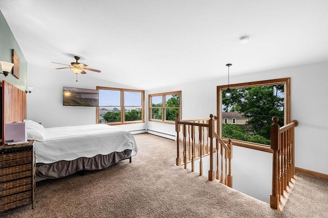 31 Cedar Hill Ter, Swampscott, MA 01907 - carpeted bedroom with a baseboard radiator, vaulted ceiling, and baseboards