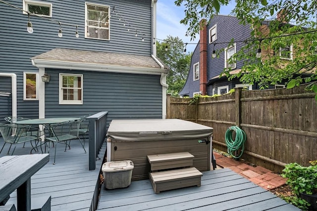 31 Cedar Hill Ter, Swampscott, MA 01907 - wooden deck with a hot tub, a fenced backyard, and outdoor dining space