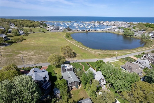 aerial view featuring a water view