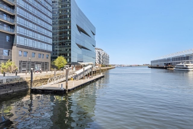 view of dock with a water view