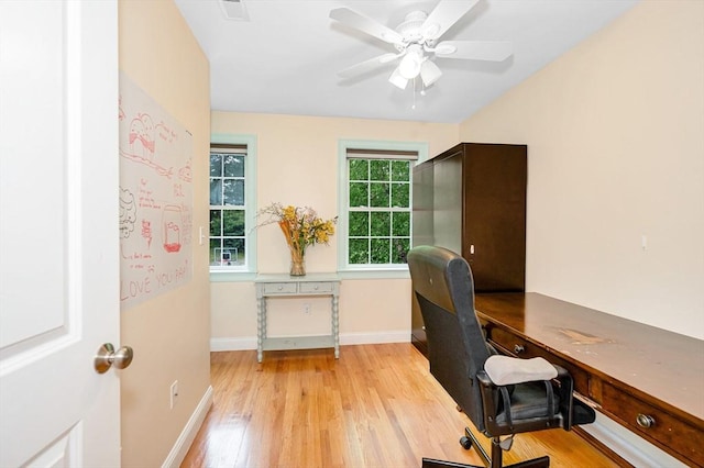 44 Sachem St, Waltham, MA 02451 - office space with light wood-style floors, baseboards, a ceiling fan, and built in desk