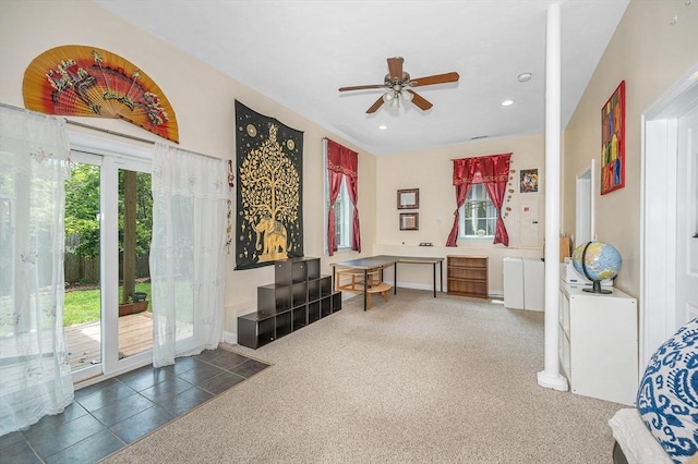 44 Sachem St, Waltham, MA 02451 - sitting room with ceiling fan, recessed lighting, and carpet flooring