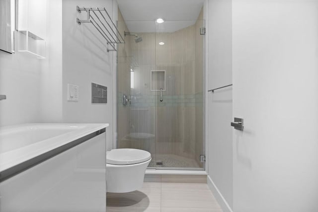 316 Beacon St Unit 1, Boston, MA 02116 - bathroom featuring a shower stall, vanity, and tile patterned flooring