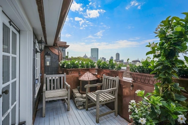 wooden balcony with a wooden deck