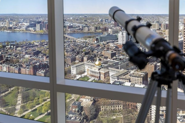 detailed view of a view of city and a water view