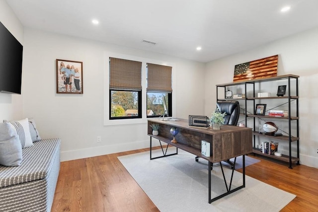 home office featuring light wood-type flooring