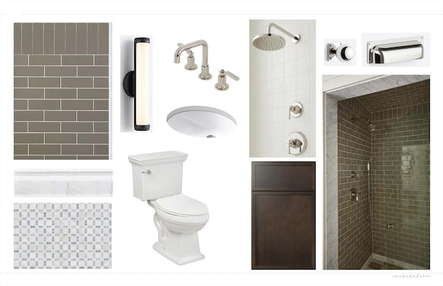 full bathroom featuring tiled shower and toilet