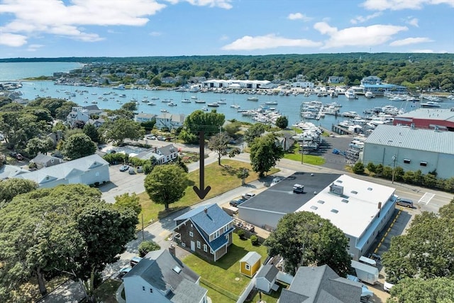 bird's eye view featuring a water view