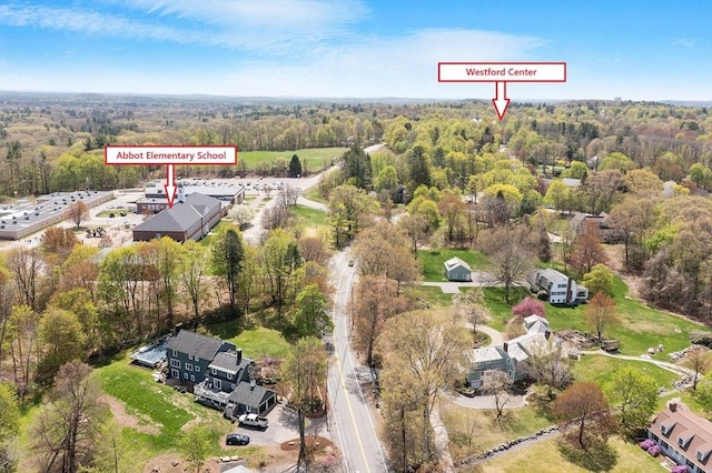 drone / aerial view with a forest view