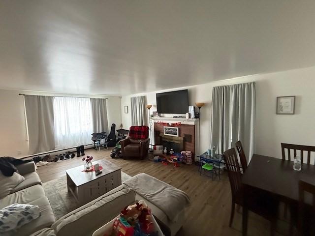 living room featuring hardwood / wood-style flooring and baseboard heating