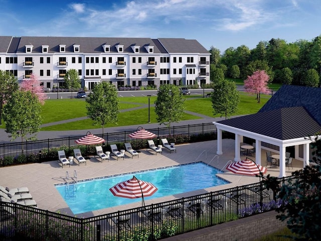 community pool with a patio