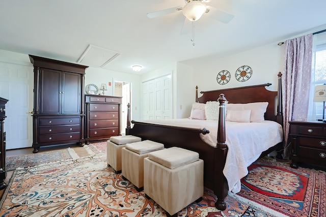 bedroom featuring a closet and ceiling fan