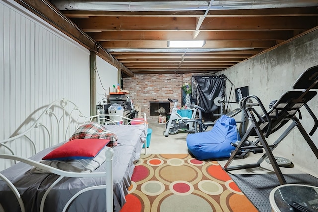 basement featuring a fireplace