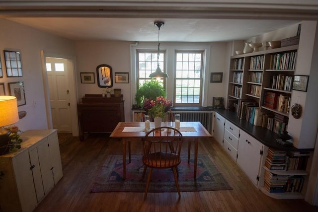 dining area with radiator and wood finished floors