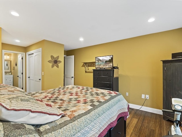 770 Salisbury Unit 302, Worcester, MA 01609 - bedroom with dark wood-style floors, recessed lighting, a closet, and ensuite bath