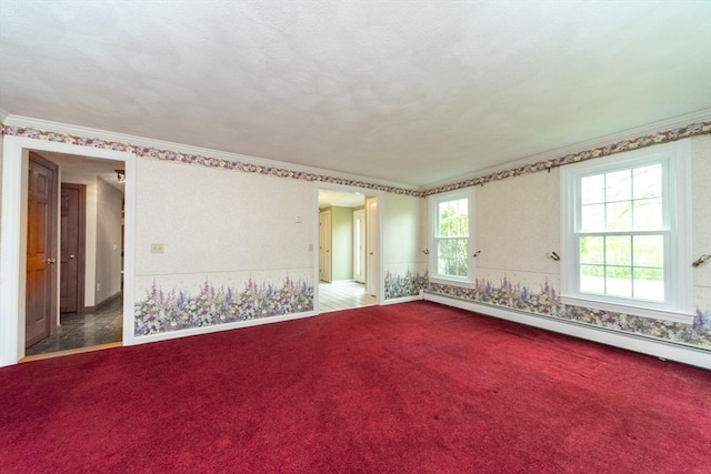 10 Eagle Rd, Winchendon, MA 01475 - empty room featuring a baseboard heating unit, carpet floors, crown molding, and baseboards