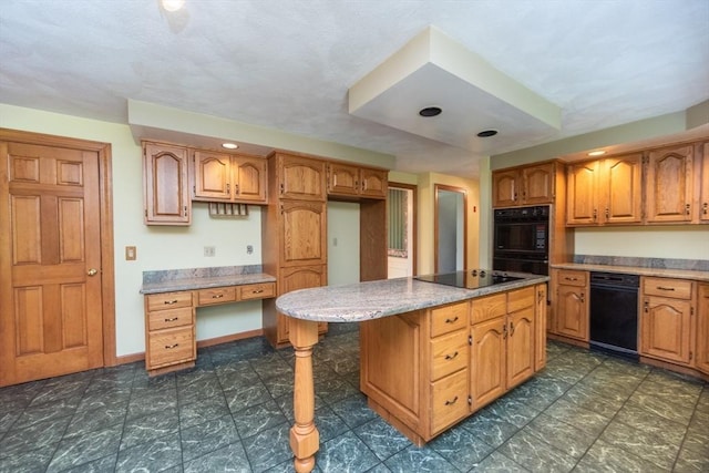 10 Eagle Rd, Winchendon, MA 01475 - kitchen with a center island, black appliances, baseboards, and brown cabinets