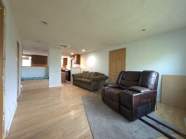 208 Rhode Island Rd, Lakeville, MA 02347 - living area with attic access, recessed lighting, visible vents, and light wood finished floors