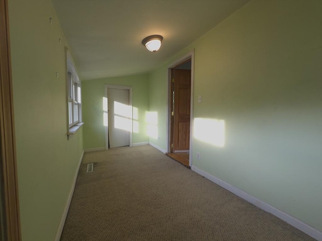 208 Rhode Island Rd, Lakeville, MA 02347 - hallway with baseboards, visible vents, carpet, and lofted ceiling