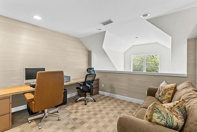 1003 Wisteria Way Unit 1003, Wayland, MA 01778 - home office featuring baseboards, recessed lighting, light carpet, and lofted ceiling